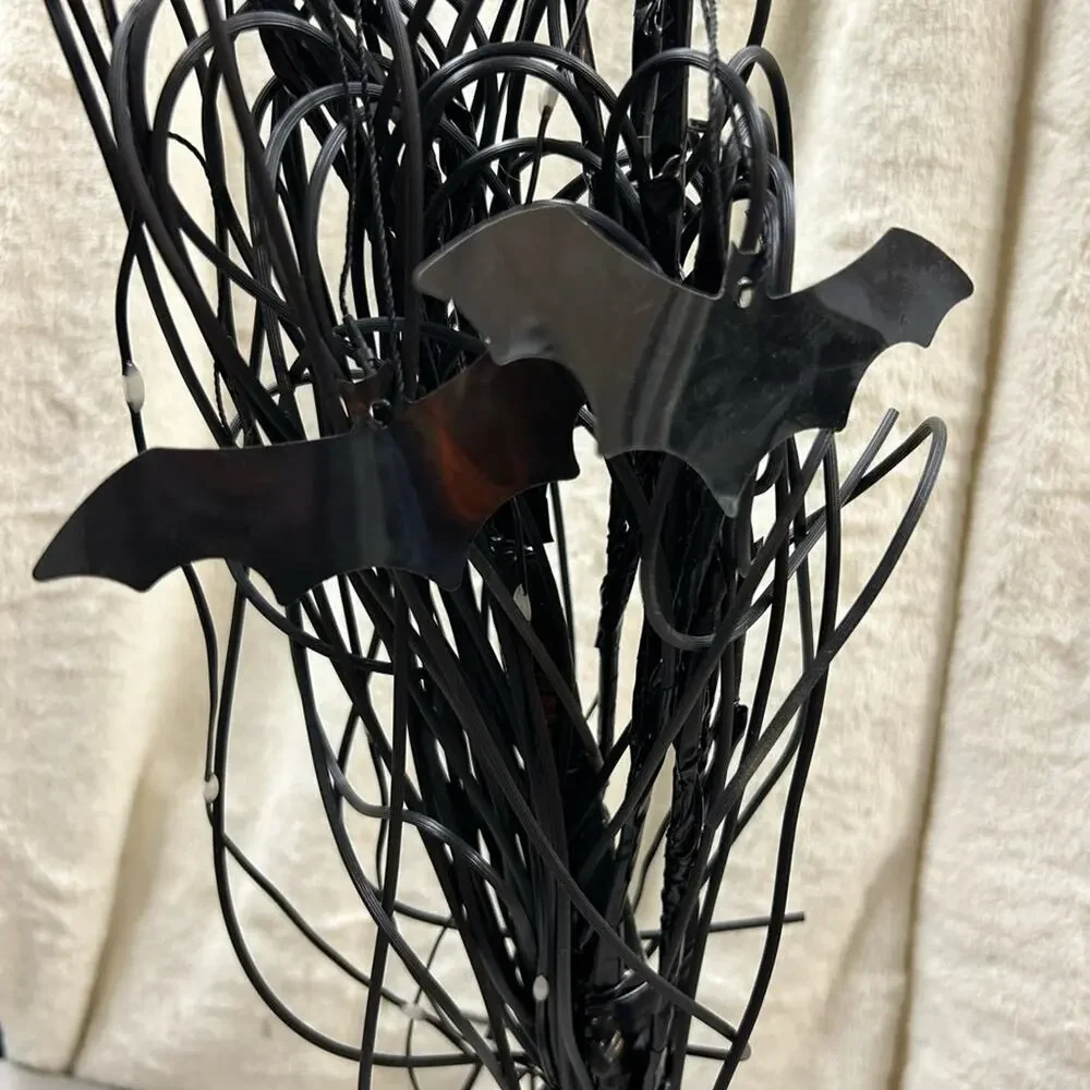 Pottery Barn Lit Willow Tree Black Bats Orange & Regular Lights Halloween Spooky